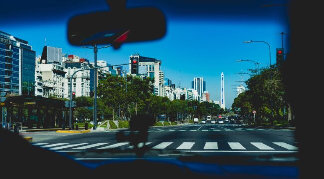 crosswalk viewed from a car