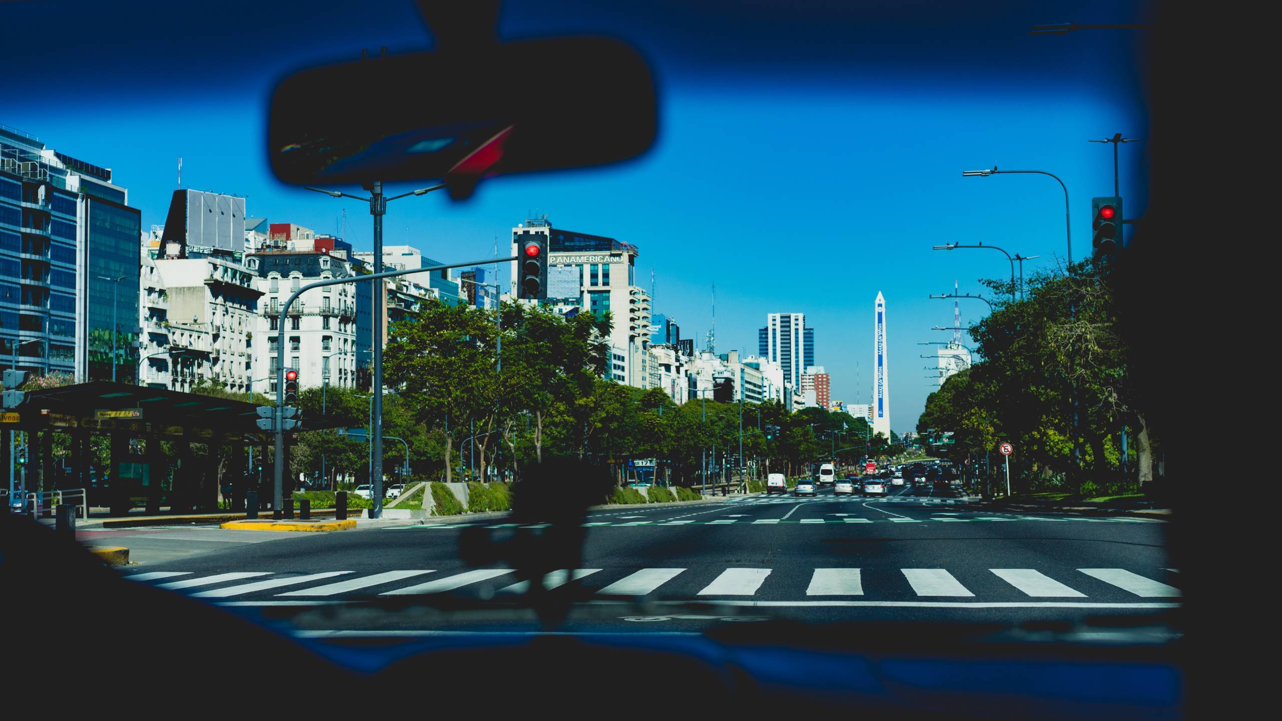 crosswalk viewed from a car