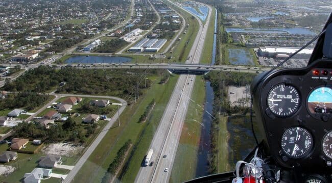 helicopter view of road