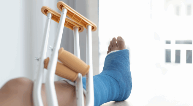 crutches and foot in cast