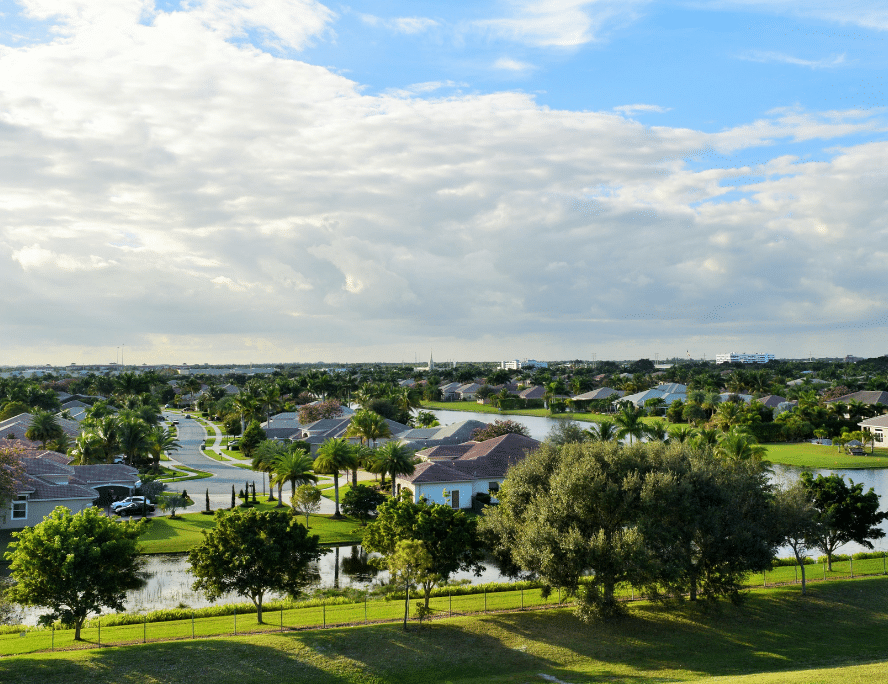 Aerial shot of a neighborhood in Davie, FL